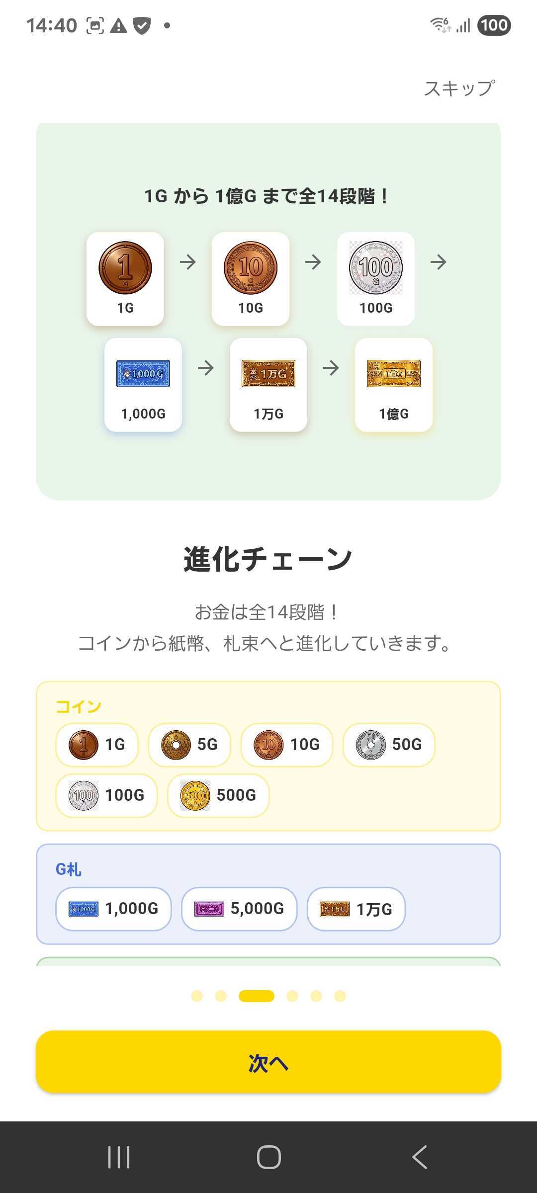 お金パズル - 進化チェーン(1Gから1億Gまで全14段階)